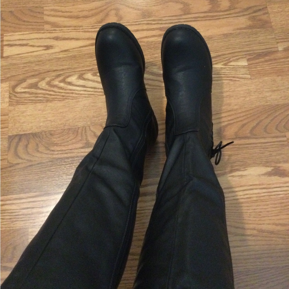 Black Faux Leather Knee Boots - Picture 9 of 9